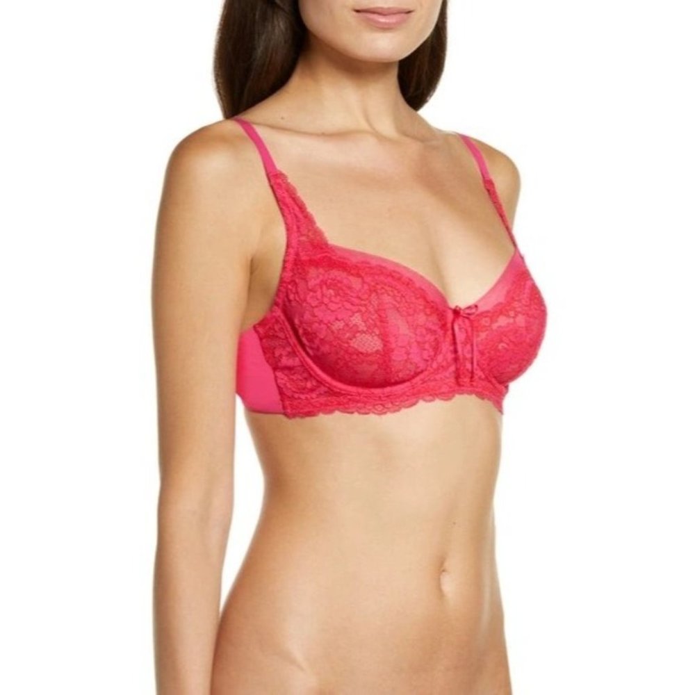 SKARLETT BLUE Minx Lace Unlined Underwire Demi Bra Bright Pink 34C NEW